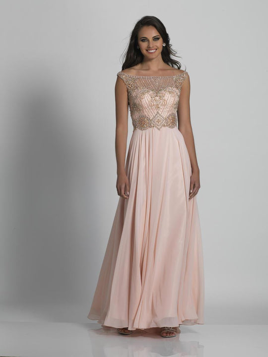 Dave & Johnny - A6192 Beaded Illusion Bateau A-Line Gown in Pink
