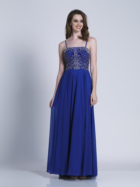 Dave & Johnny - A6193 Thin Straps Embellished A-line Gown in Blue