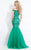 Rachel Allan  - 6193 Off Shoulder Embellished Trumpet Gown in Green