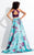 Rachel Allan  - 6194 Two-Piece Haltered Floral Print Gown in Blue and Green