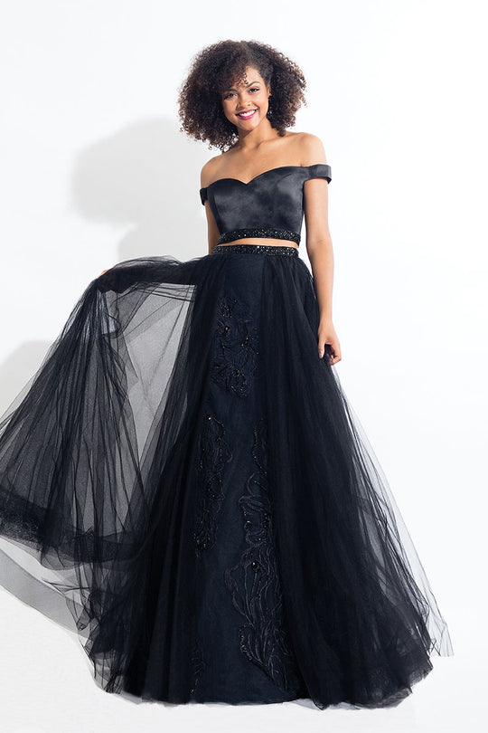 Rachel Allan  - 6198 Two-Piece Floral Embroidered Gown in Black