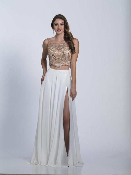 Dave & Johnny - A6199 Scoop Neck Two-Piece Chiffon Gown in White