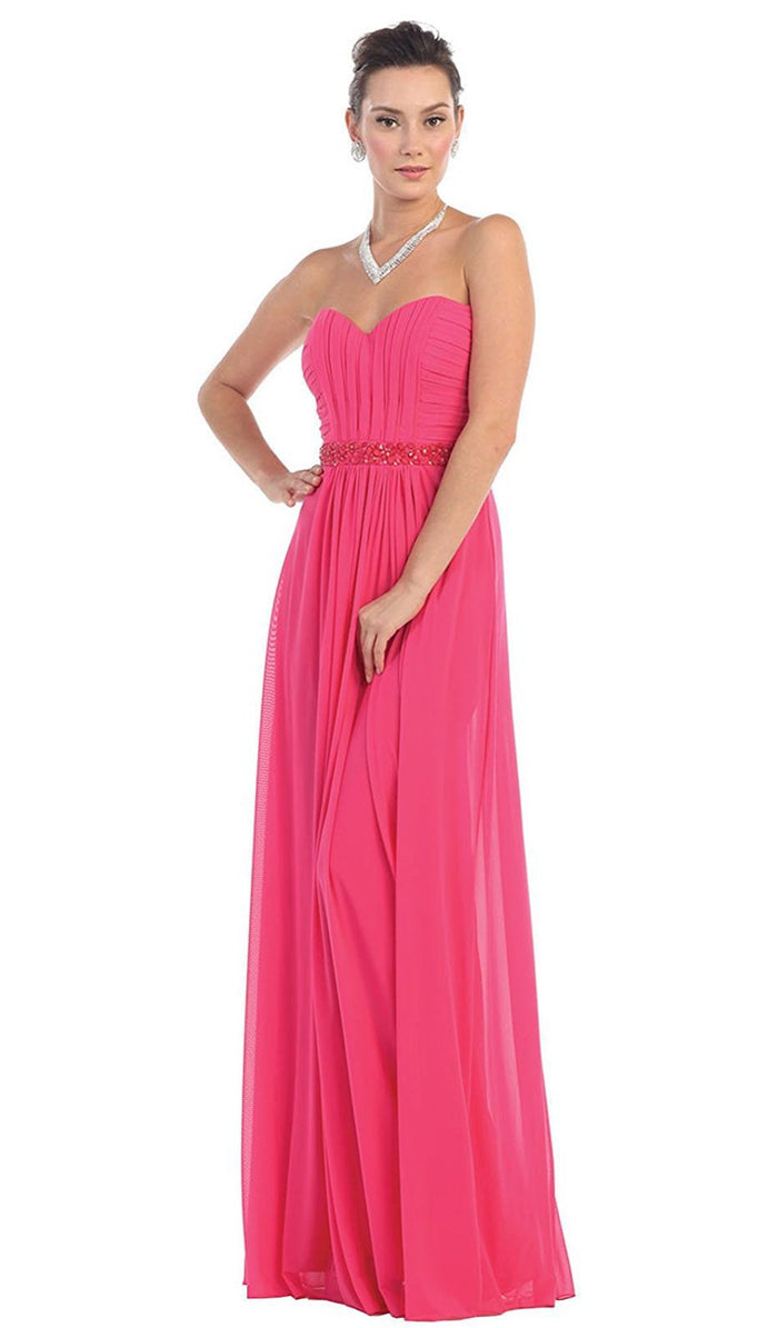 Strapless Ruched Bodice Chiffon Long Prom Dress