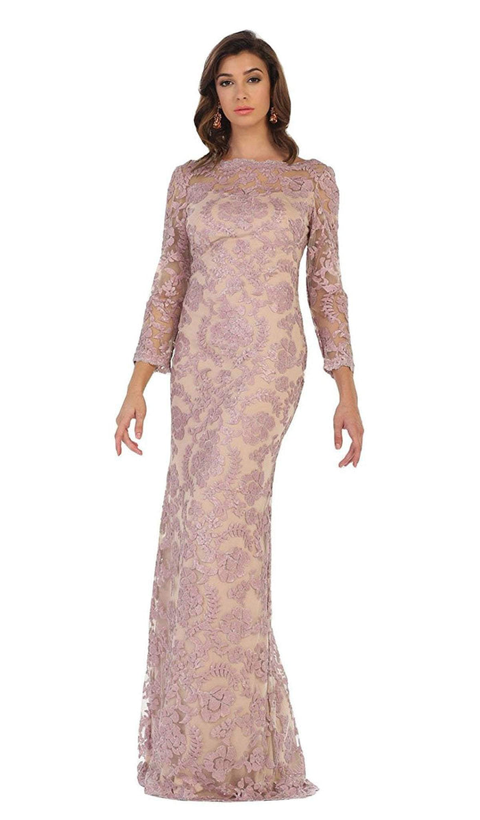 Regal Lace Jewel Illusion Evening Gown
