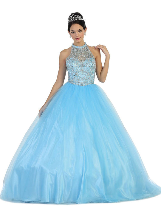 May Queen - Exquisite High Illusion Organza Formal Ballgown in Blue