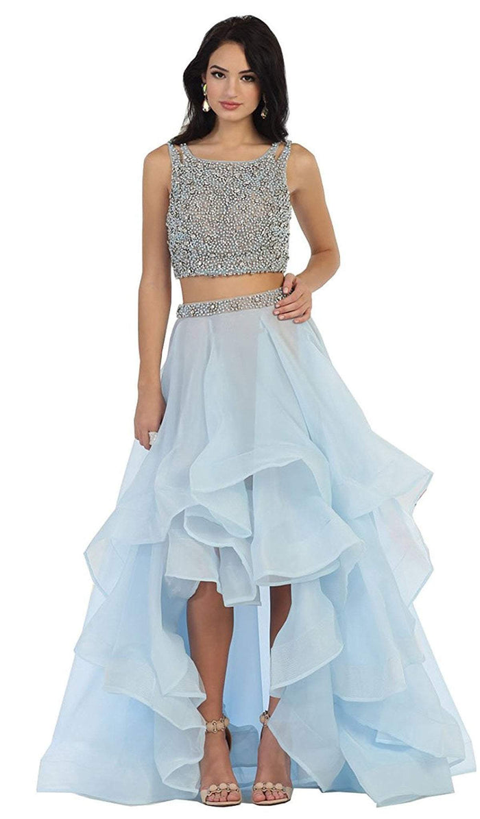 Two Piece Bateau A-line Prom Dress