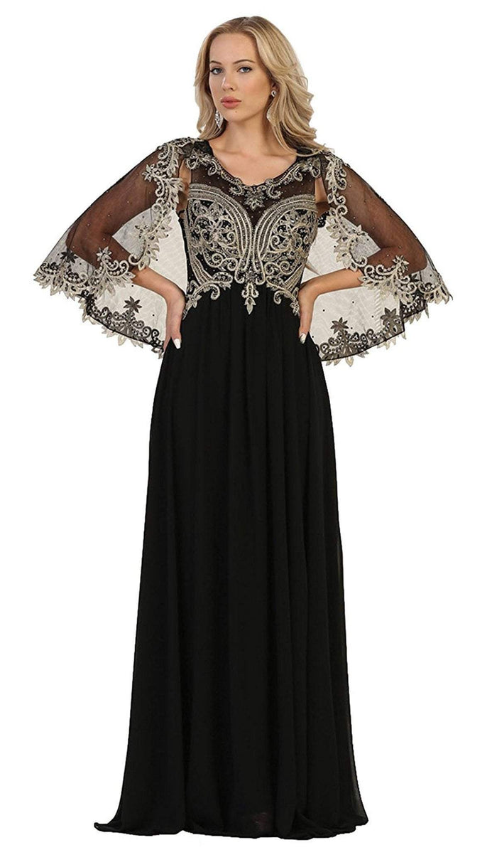 Cape Sleeve Embellished A-line Mother of the Bride Gown