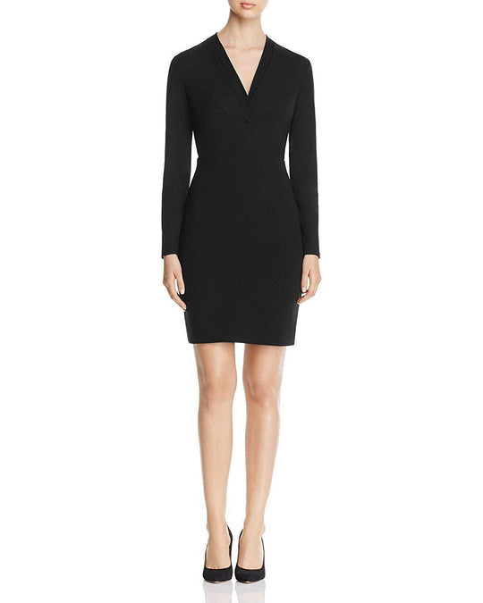 Elie Tahari - E20EU607 Long Sleeve Pleated V-neck Sheath Dress In Black