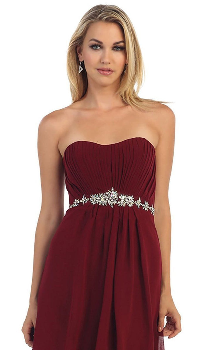 Strapless Pleated Bodice  A-Line Long Formal Dress