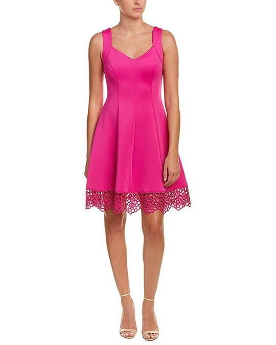 Donna Ricco - DR50624 Sleeveless V Neck Woven lace Hem A-line Dress In Pink