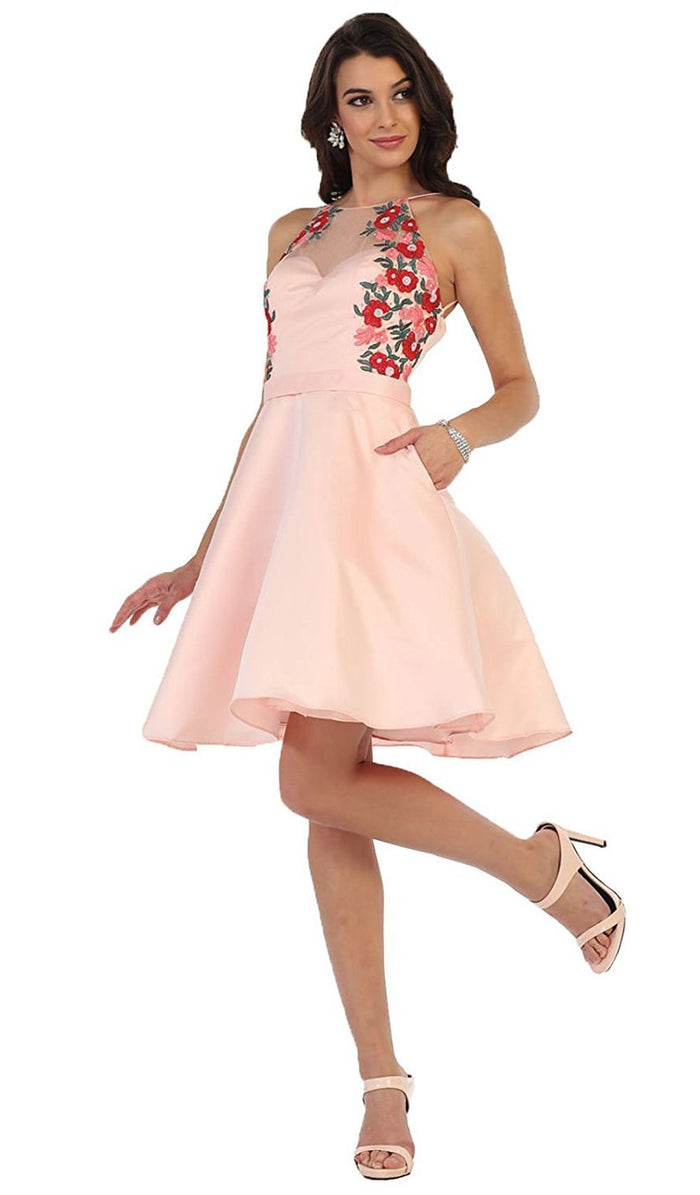 Floral Illusion Halter A-line Cocktail Dress