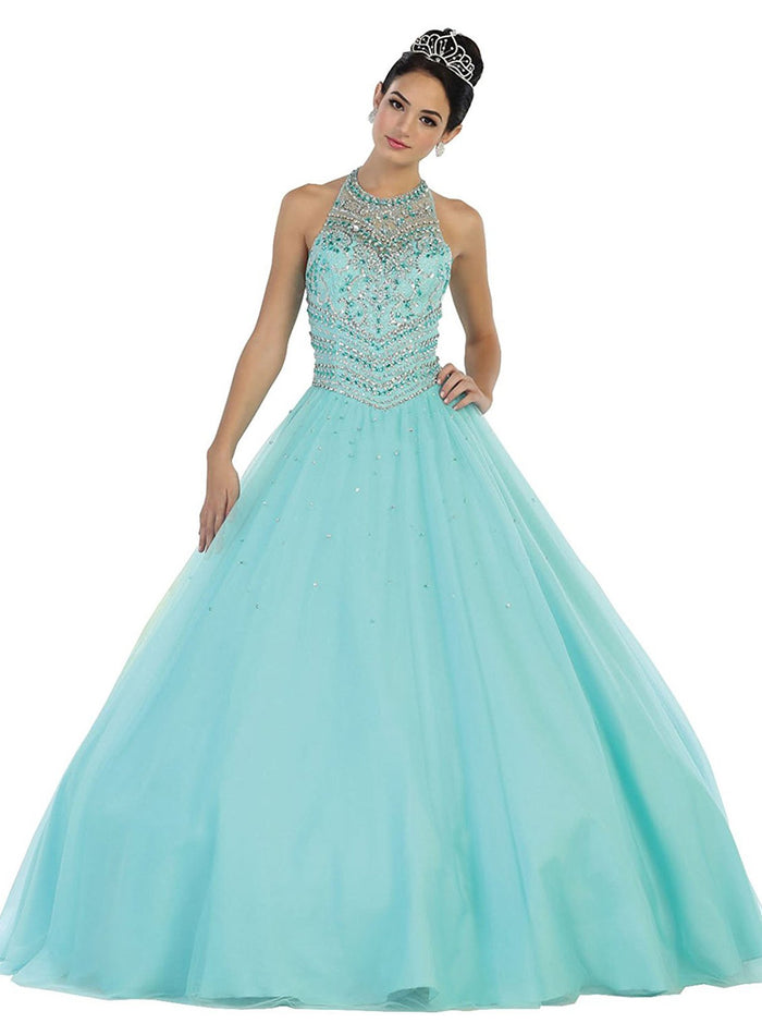 Jewel-Encrusted Halter Neck Ball Gown