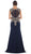 Metallic Lace Embroidered V-Neck Sheath Evening Dress