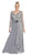 Sheer Long Sleeve Floral Accented A-Line Evening Dress