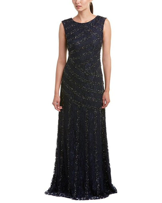 Aidan Mattox - Embellished Lace Long Dress 54471850 in Blue