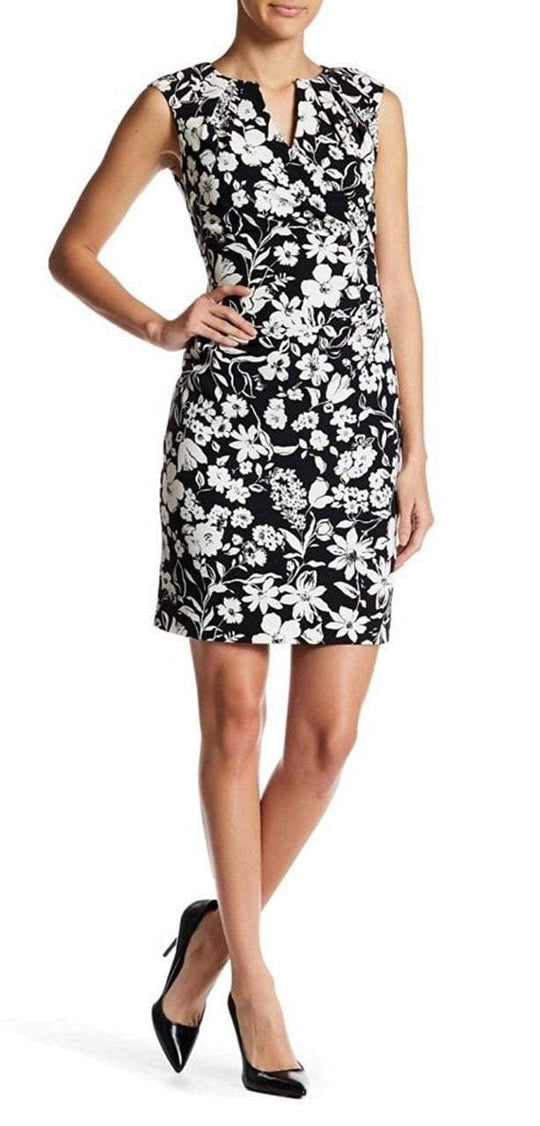 Adrianna Papell - AP1D100872 Split Neck Floral Sheath Dress in Black and White