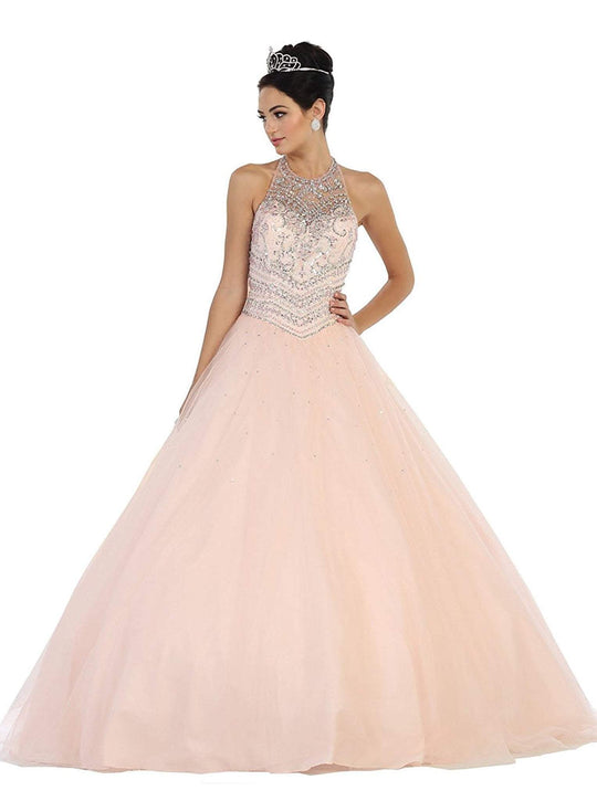 Jewel-Encrusted Halter Neck Ball Gown
