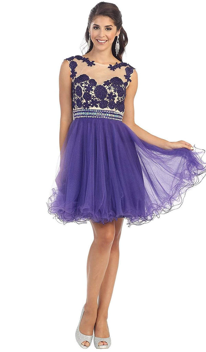 Astonishing Embroidered Bateau Illusion A-Line Cocktail Dress