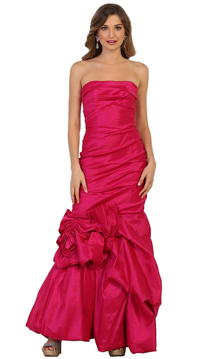 Strapless Ruched Bubble Hem Prom Dress