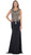 May Queen - RQ7464 Metallic Lace Embroidered V-Neck Sheath Evening Dress In Black