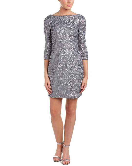 Aidan Mattox - Beaded Bateau Neck Dress 151A11810 in Silver