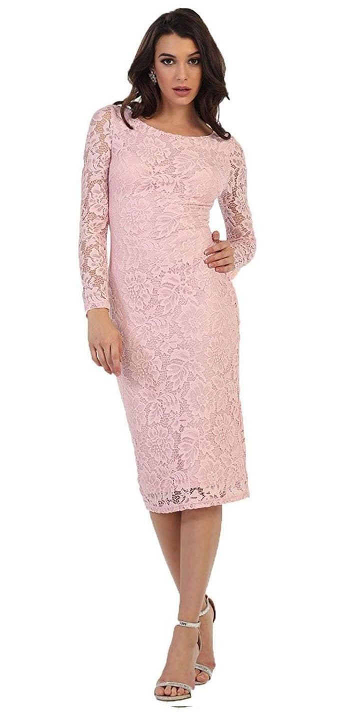 Lace Long Sleeve Bateau Sheath Cocktail Dress