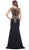 May Queen - RQ7464 Metallic Lace Embroidered V-Neck Sheath Evening Dress In Black