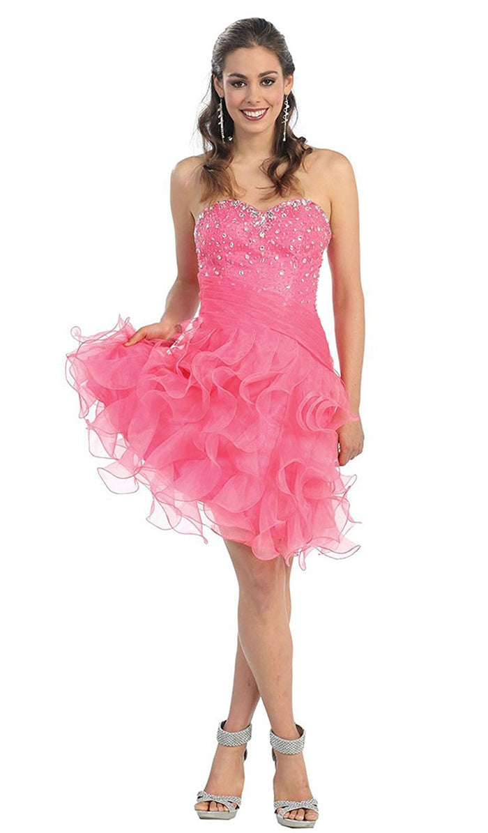 Crystal Adorned Ruffled Short Prom Dress