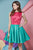 Angela & Alison - Raspberry/Teal, Bateau Neck A-line Dress 62003 in Pink and Green