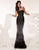 Jasz Couture - 6201 Beaded Modified Straight Feathered Sheath Dress In Black
