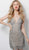 Jovani - 62023 Plunging V-Neck Sheer Floral Lace Dress in Gray and Nude
