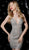 Jovani - 62023 Plunging V-Neck Sheer Floral Lace Dress in Gray and Nude