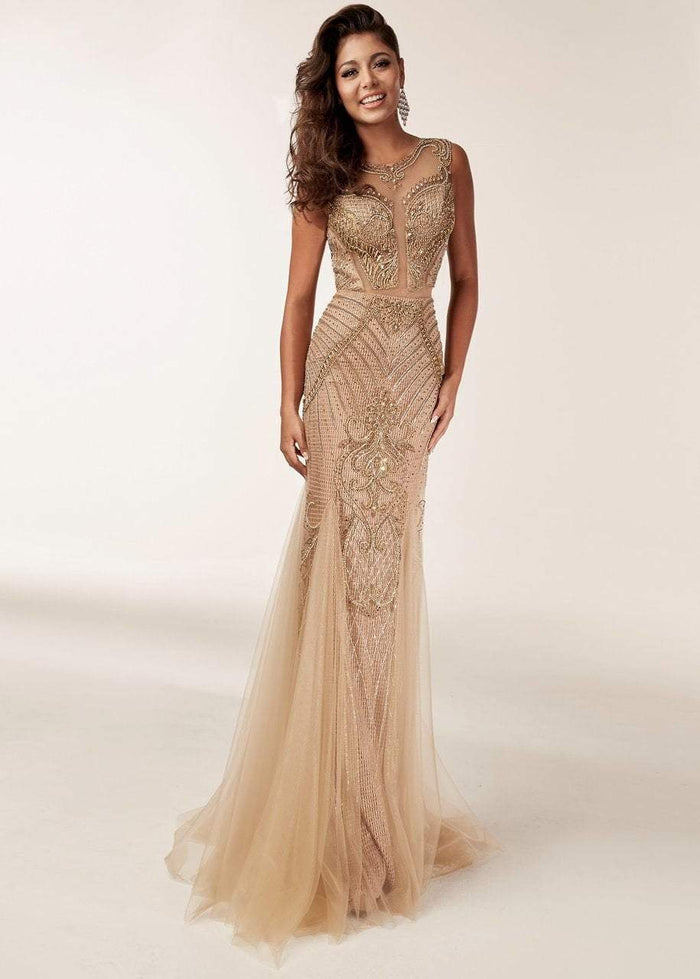 Jasz Couture - 6203 Illusion Paneled Ornate Mermaid Gown In Gold