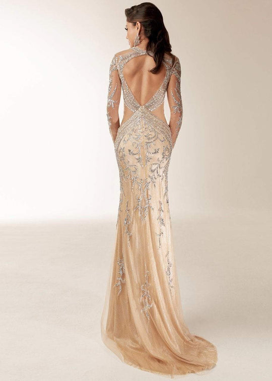 Jasz Couture - 6204 Illusion Embellished Sheath Gown In Neutral