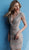 Jovani - 62073 Beaded Plunging V-neck Fitted Cocktail Dress In Silver and Neutral