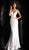 Jovani - 62090 Sequined Deep V-neck Trumpet Dress In Silver and White