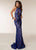 Jasz Couture - 6211 Beaded Lace Halter Sheath Dress In Blue