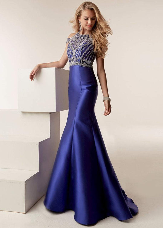Jasz Couture - 6212 Intricate Embellished Bodice Cutout Gown In Blue