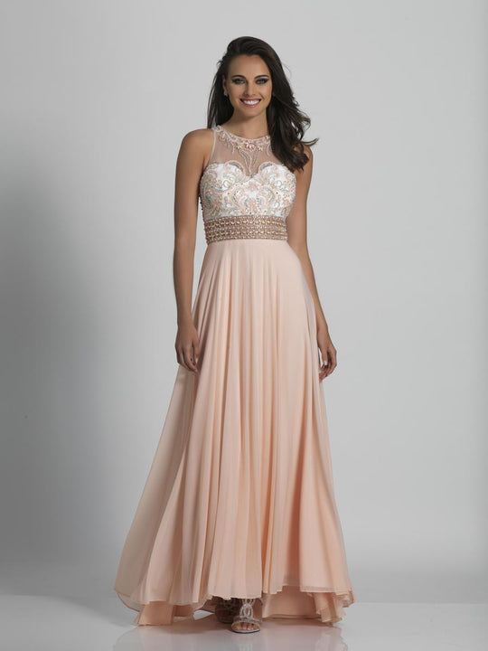 Dave & Johnny - A6213 Sheer Halter Neck Beaded A-line Gown in Pink