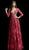 Jovani - Plunging V-Neck Floral Embroidered Long Gown 62143 In Red