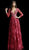 Jovani - 62143 Plunging V-Neck Floral Embroidered Long Gown In Red