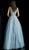 Jovani - Foliage Embellished Bateau Ballgown 62147 In Blue