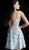 Jovani - 62159 Floral Applique Deep V-neck A-line Dress in Silver