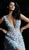 Jovani - 62159 Floral Applique Deep V-neck A-line Dress in Silver