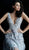 Jovani - 62159 Floral Applique Deep V-neck A-line Dress in Silver