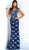 Jovani - 62174 Embellished Cap Sleeve V-neck Trumpet Dress In Blue