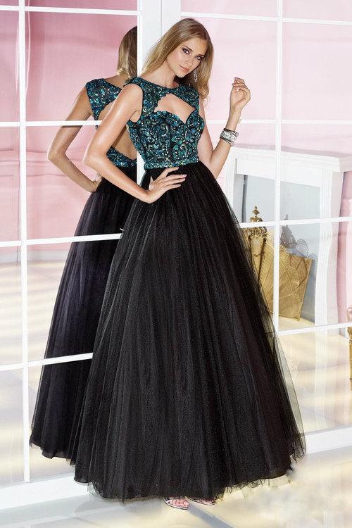 Alyce Paris - 6217 Beaded Sleeveless Tulle Ballgown In Black and Blue