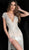 Jovani - 62212 Beaded Deep V-neck Fringe Sheath Dress In White and Neutral