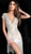 Jovani - 62212 Beaded Deep V-neck Fringe Sheath Dress In White and Neutral