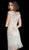 Jovani - 62212 Beaded Deep V-neck Fringe Sheath Dress In White and Neutral